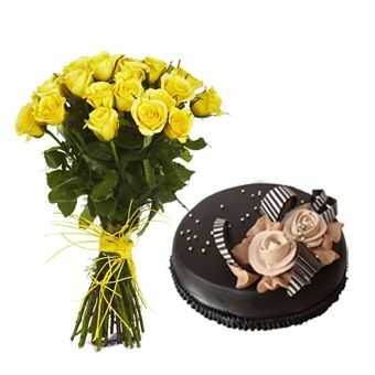 Glorious Celebration Pack ( 500 grams Chocolate Truffle Cake With 40 Yellow Roses Bunch)